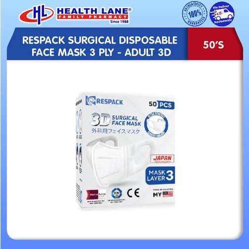 RESPACK SURGICAL  MASK MUKA 3 PLY 50'S- ADULT 3D